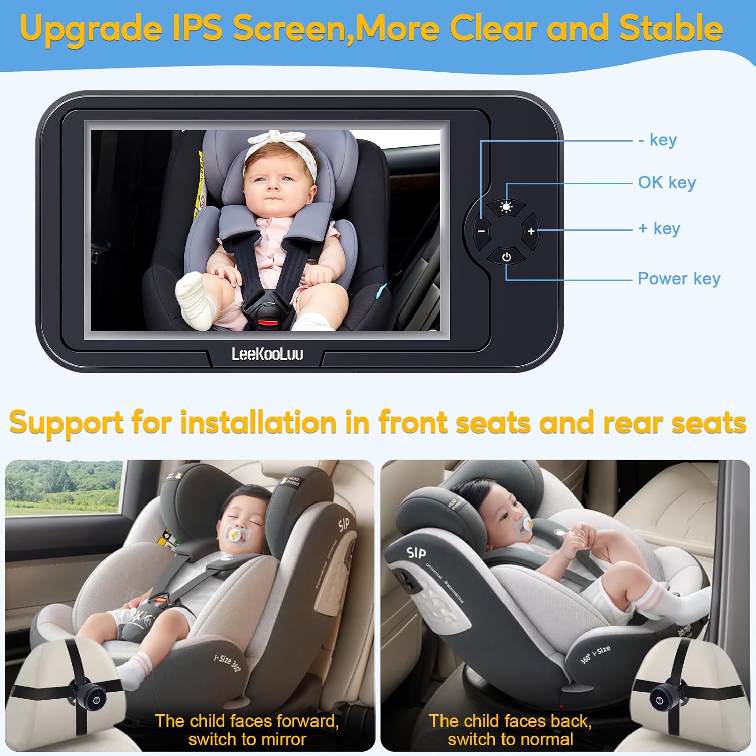 Baby Car Camera for Backseat 1080P - Plug and Play, HD Crystal Night Vision, Easy to Install, 360° Rotation, Wide View Angle, Protect Baby's Eye - Rear Facing Carseat Camera for Newborn, Infant, Kids