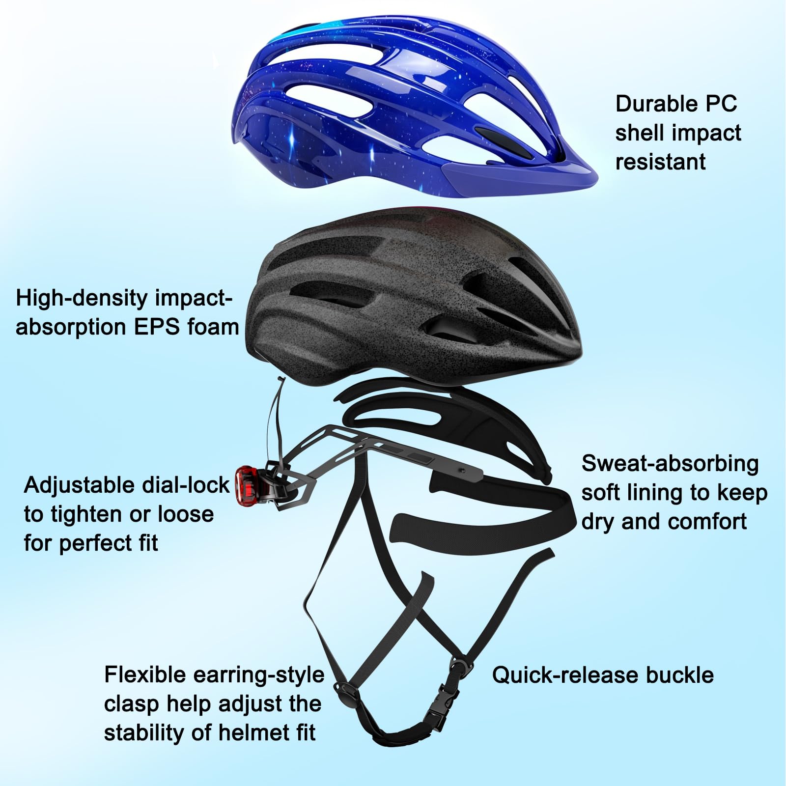 Casque de vélo pour Enfants avec lumière et visière pour garçons et Filles, Casque de vélo pour Enfants (50-57 cm)