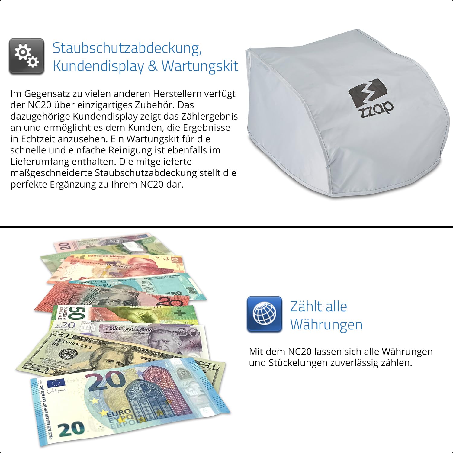 ZZap NC20 - Geldzählmaschine Geldzähler - Banknotenzähler Banknotenzählmaschine