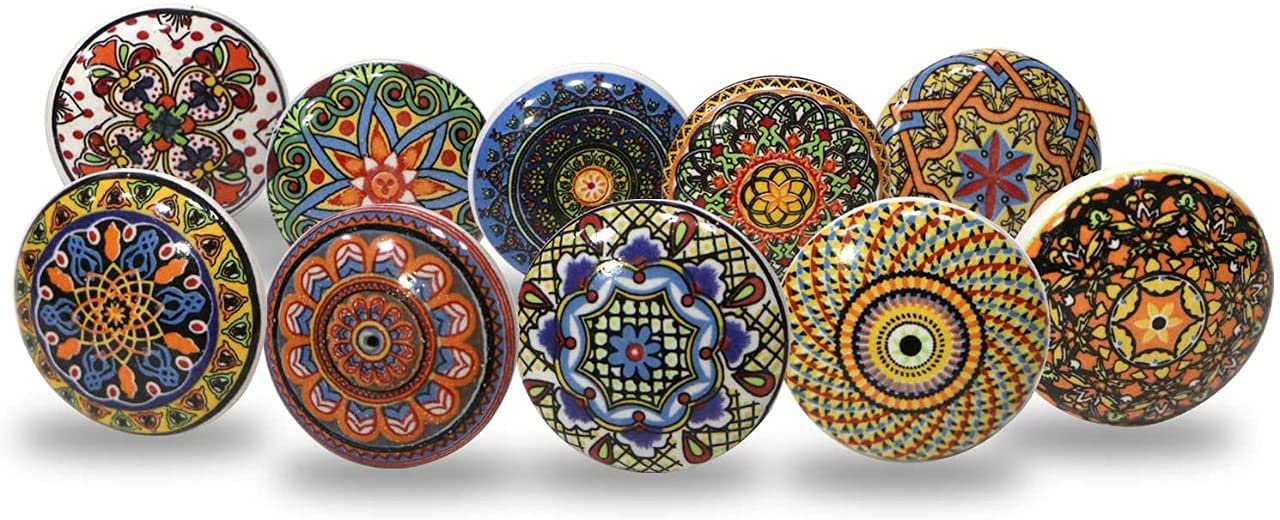 SHRIYAM CRAFTS Ceramic Drawer Handle Door Knobs and Pulls for Kitchen Cabinets Home (red Mandala Pack of 10) (B0B5LJ5Z1J) Amazon Price History, Amazon Price Tracker