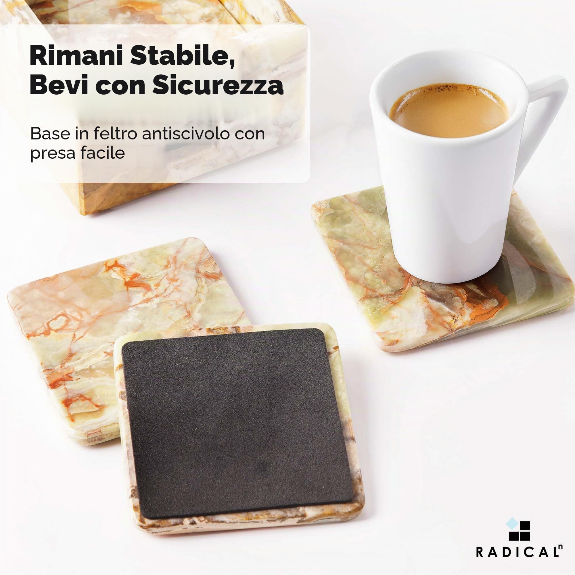 Radicaln Set di 6 sottobicchieri quadrati in marmo con supporto onice 3,5"