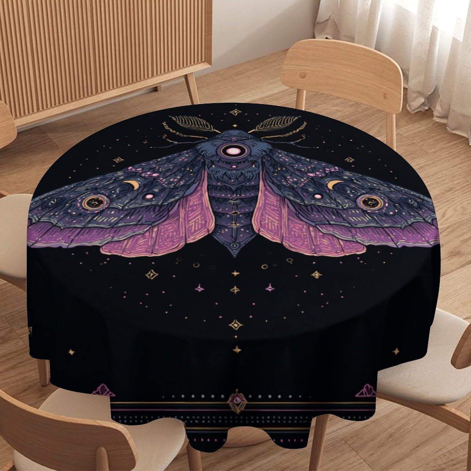 LUYYSKY Watercolor Classic Animal Butterfly Round Tablecloth Exotic Aesthetic Moon Phase Boho Butterfly Print Washable Decor for Table Cover for Kitchen-127 Wx127 L cm