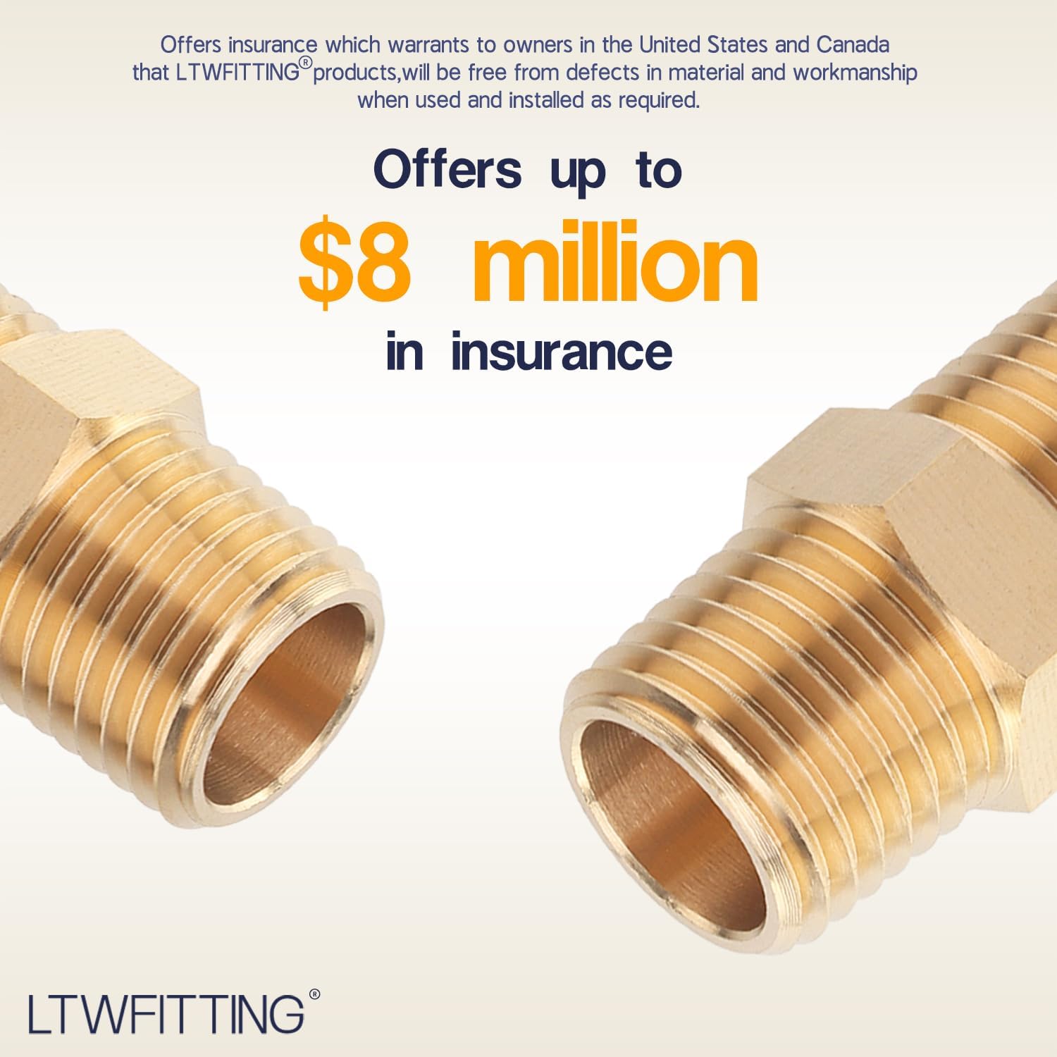 LTWFITTING Brass Pipe Hex Nipple Fitting 1/2 x 1/2 Inch Male Pipe NPT MNPT MPT Air Fuel Water(Pack of 20)