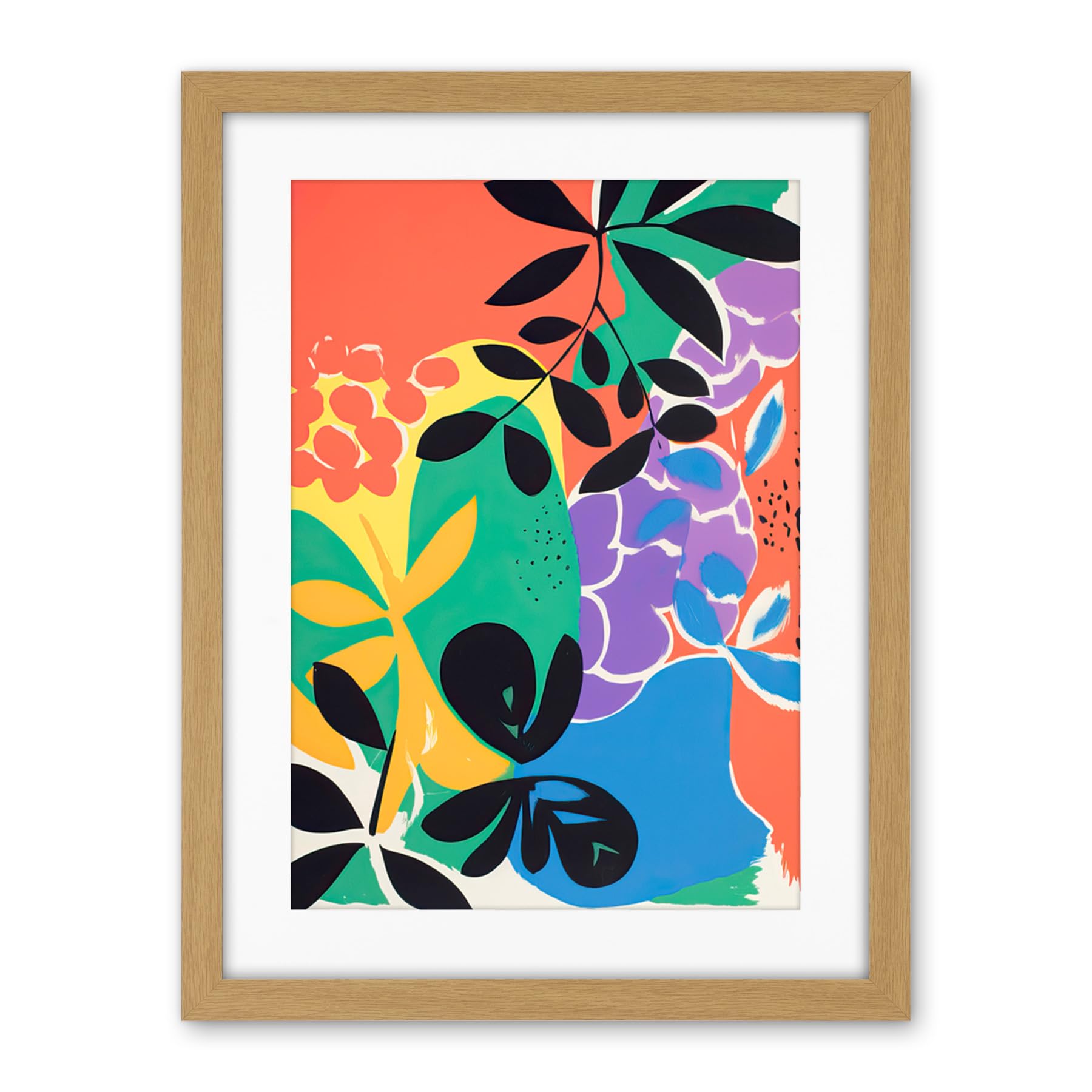 Artery8 Henri Matisse Inspired Plant Shapes Acrylic Painting Abstract Bright Colourful Artwork Framed Wall Art Print 18X24 Inch