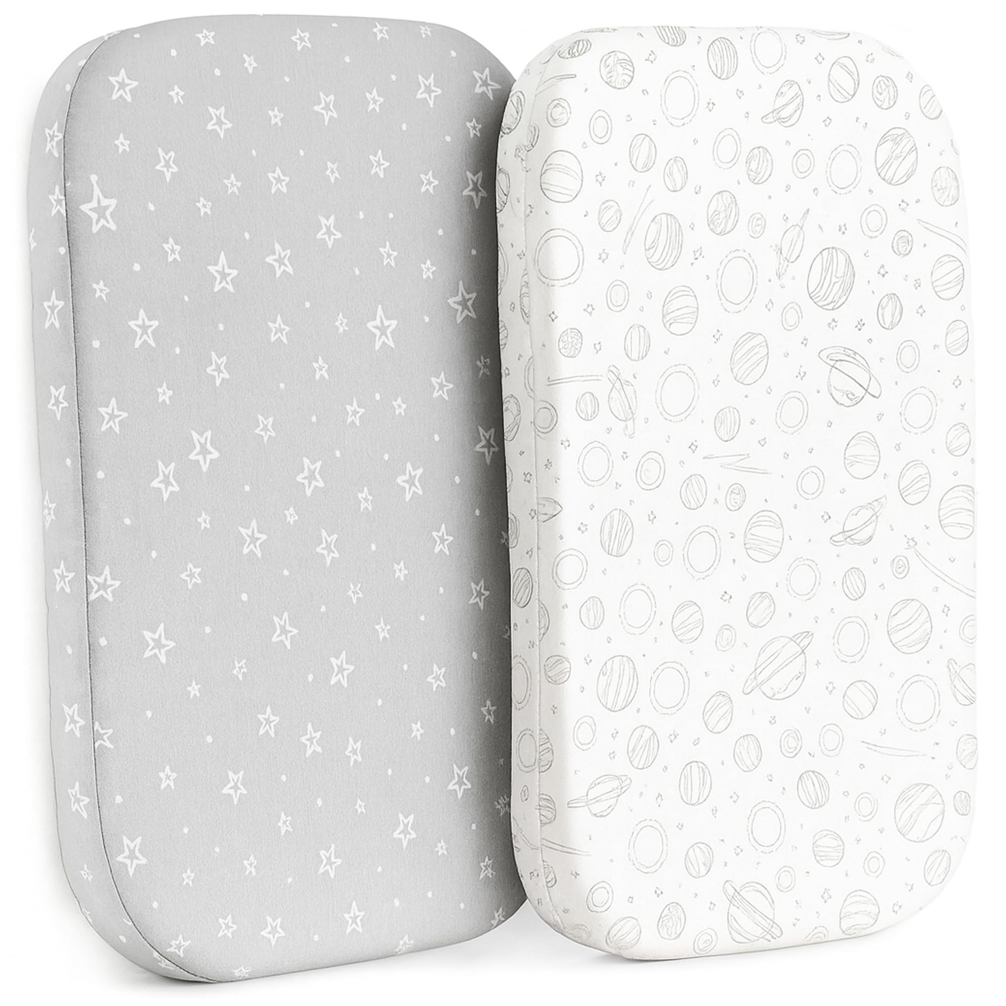 2 Pack Organic Bedside Bassinet Sheets Compatible with Mika Micky, Baby Delight, Dream On Me, AMKE and Other Bassinet Mattress Pads Size Between 17-21 in Width, 29-33 in Length, and 1.5-4 in Thick