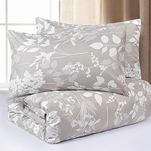 Miniatura 4 de Nanko Juego de funda de edredón floral tamaño King, 3 piezas de hojas verdes, flores amarillas, patrón botánico, funda de edredón reversible de