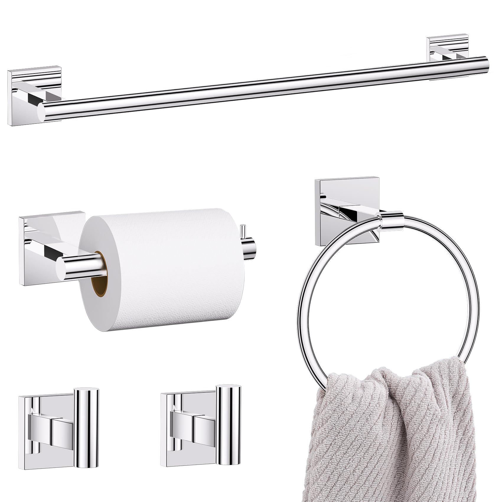 Matte Black Bathroom Hardware Set - 5 Piece Towel Bar -20