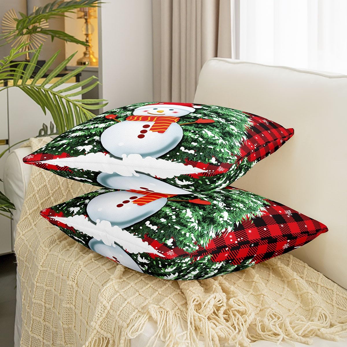 Set 2 Federe Cuscino Pelliccia Artificiale Artoid Mode - Motivo Alberi Di Natale, 45x45 Cm, Morbide E Decorative