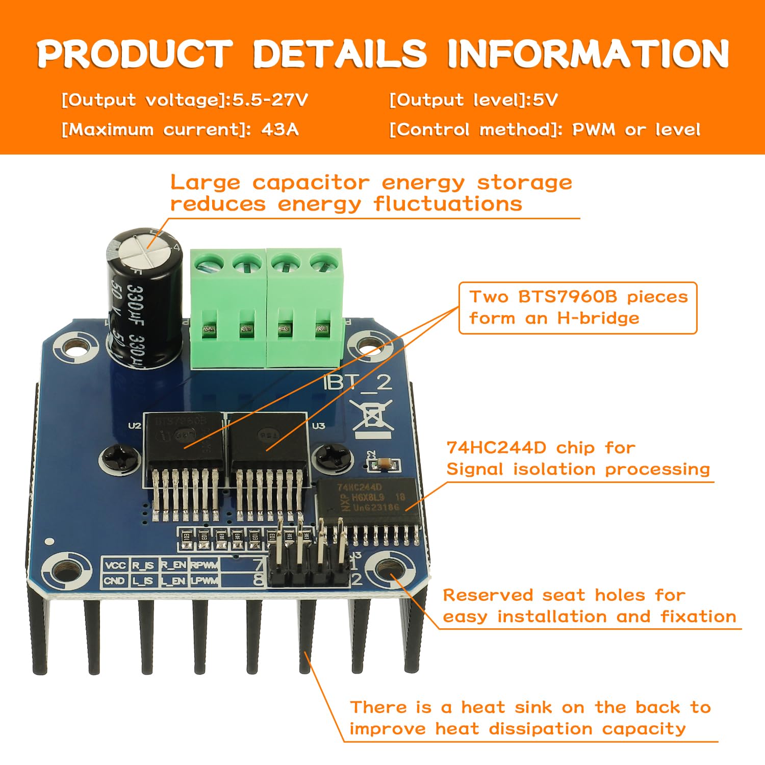 BTN7960 43A High Power Motor Driver Module Arduino JESSINIE BTN7960 43A ...