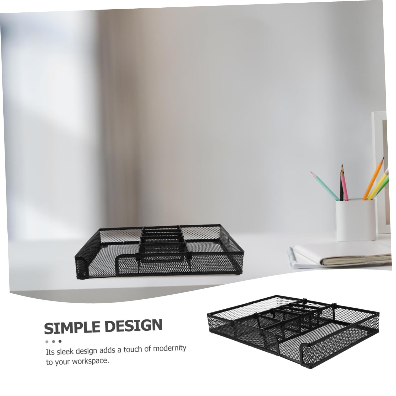 Organizador de Escritorio de Hierro Negro para Papelería y Oficina | Sistema Práctico de Orden, Diseño Versátil, Limpieza Sencilla y Ahorro de Espacio en Mesa