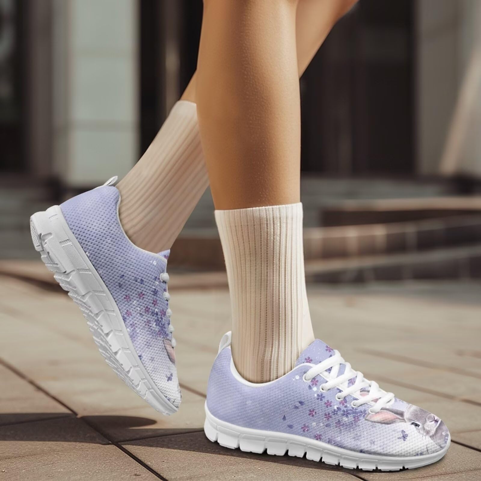 KEIAHUAN Purple Bunny Easter Shoes for Women Outdoor Walking Trekking Sneaker Non-Slip Mesh Tennis Shoes Lightweight Breathable Hiking Athletic Runnign Shoes