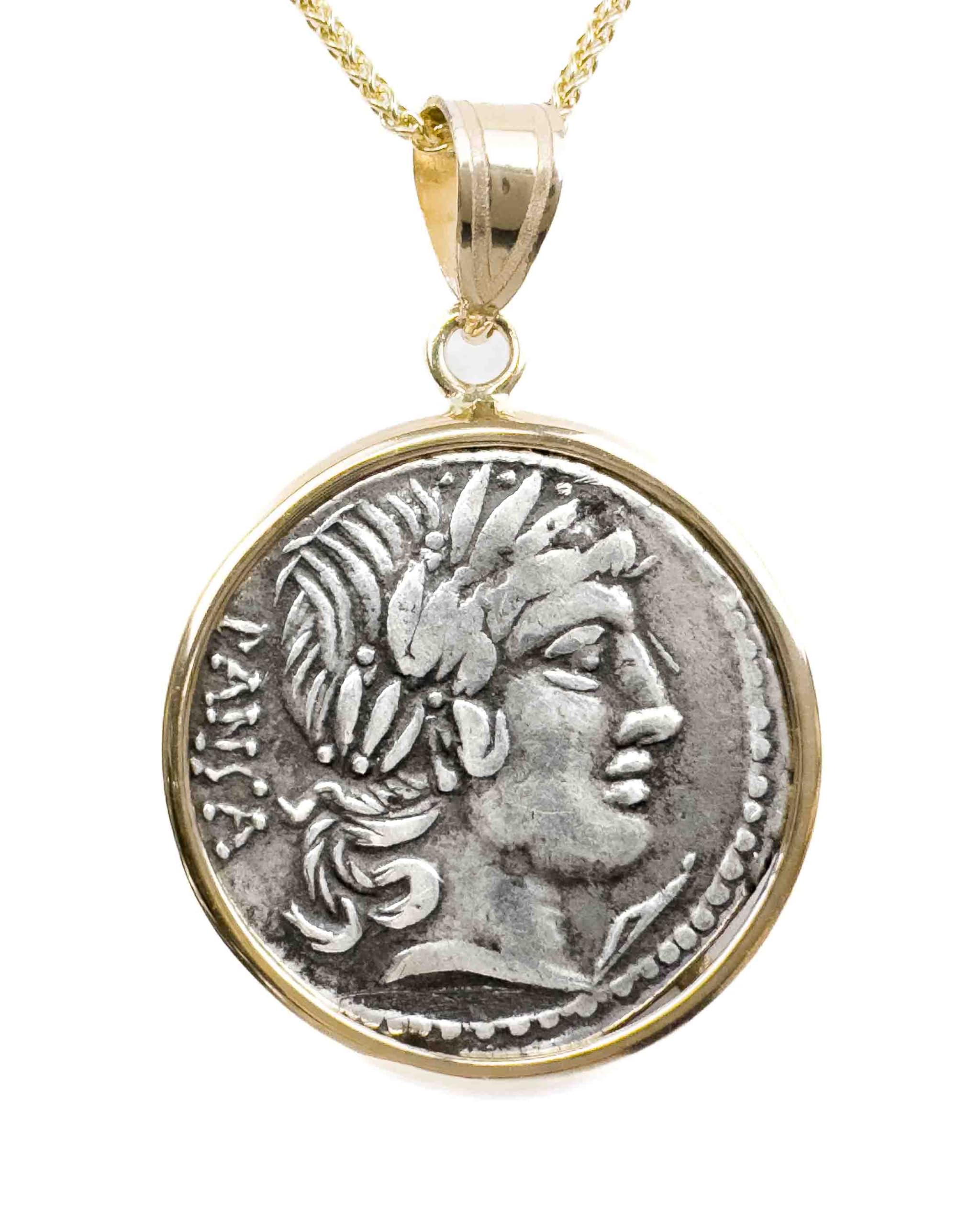 14k Gold Genuine Ancient Roman Coin Pendant Necklace Apollo 90