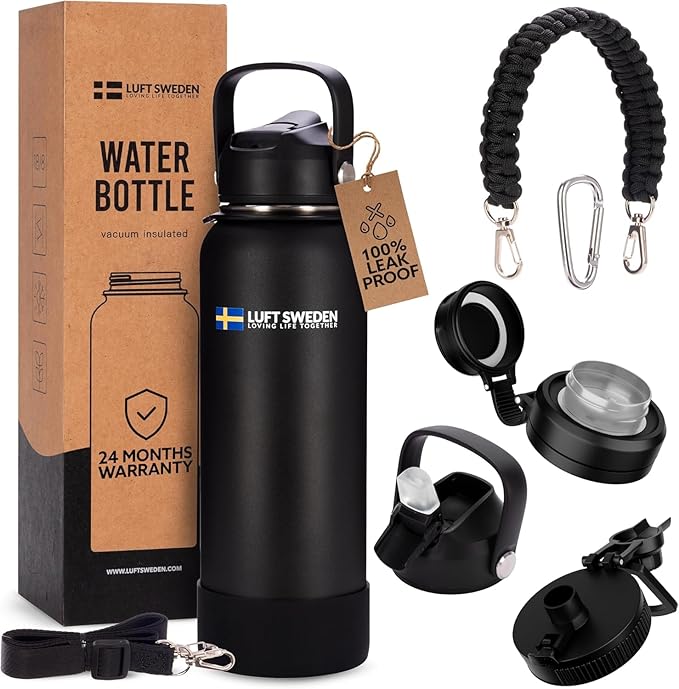 LUFT SWEDEN 32 oz Insulated Stainless Steel Water Bottle – Leakproof, BPA-Free,
