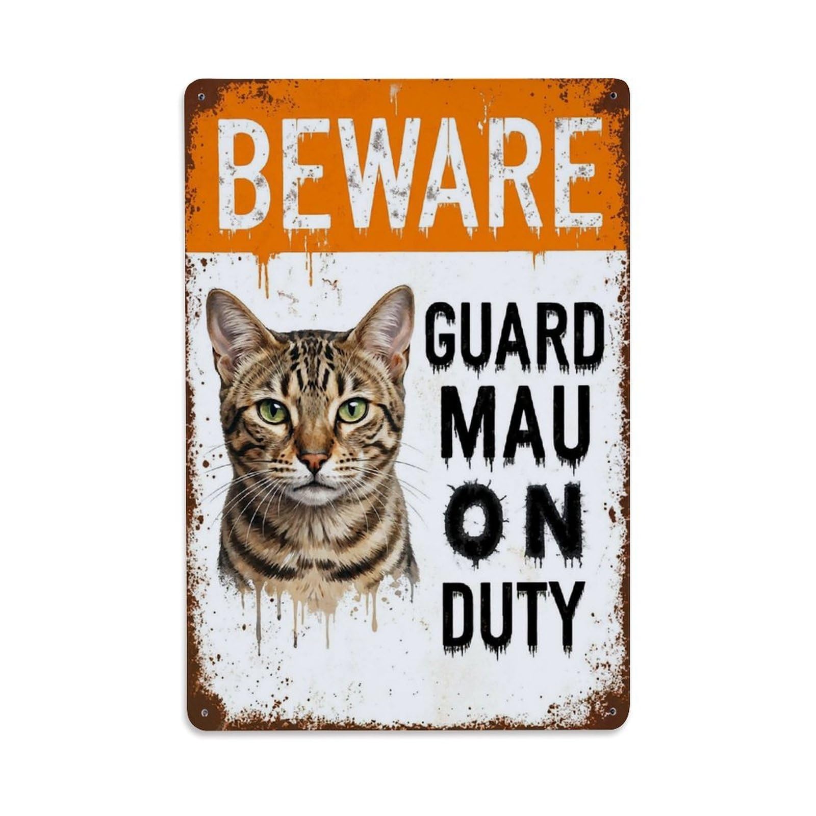 Vintage Funny Mau Guard Beware of Cat Deck Metal Tin Sign Plaque Wall Decor for Cafe, Club Bar, Office, Garden Metal Poster 8x12Inch