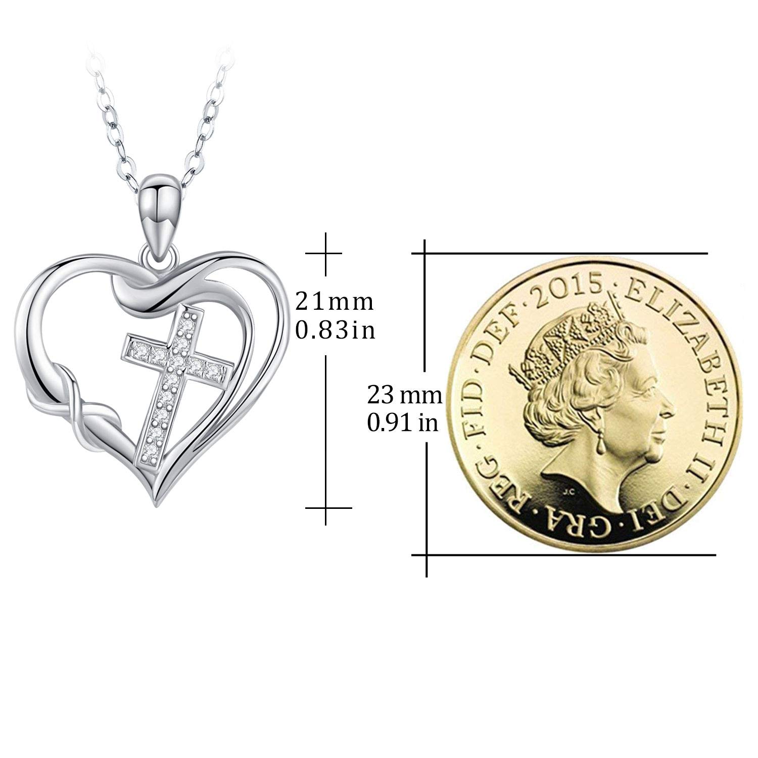 925 Sterling Silber Herz Kreuz Anhänger Halskette Faith CroSH Schmuck für Damen und Herren Perfektes religiöses Geschenk für Damen und Mädchen