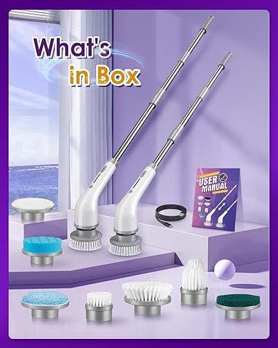 Miniatura 8 de Limpiador eléctrico giratorio, limpiador giratorio de ducha inalámbrico con 7 cabezales de cepillo de repuesto y brazo de extensión ajustable,