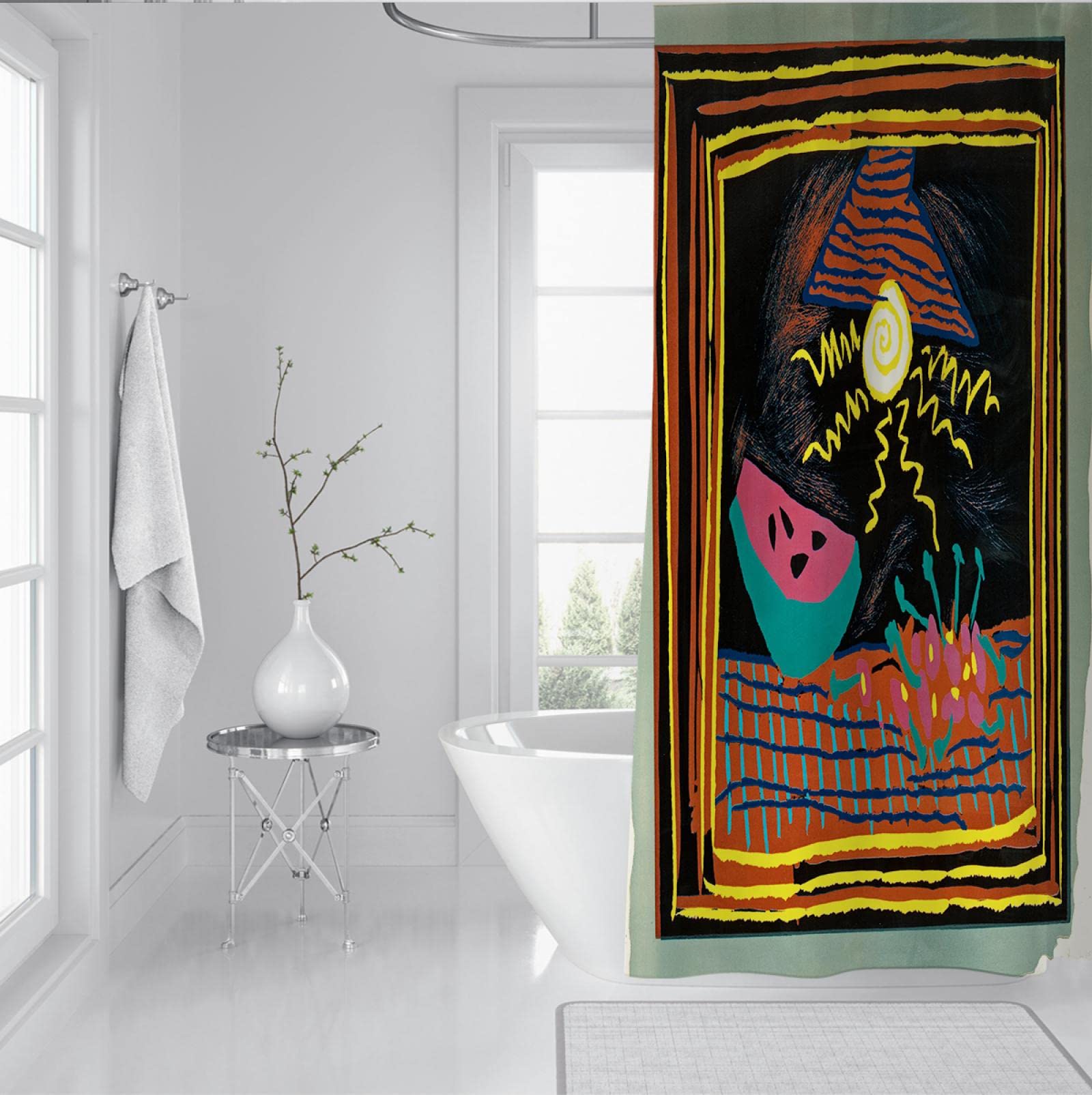 Berühmte Malerei Duschvorhang Print Classic Retro Pablo_Picasso abstrakte Malerei Trockene und nasse Trennung Trennvorhang mit Haken B180xL200cm Duschvorhang