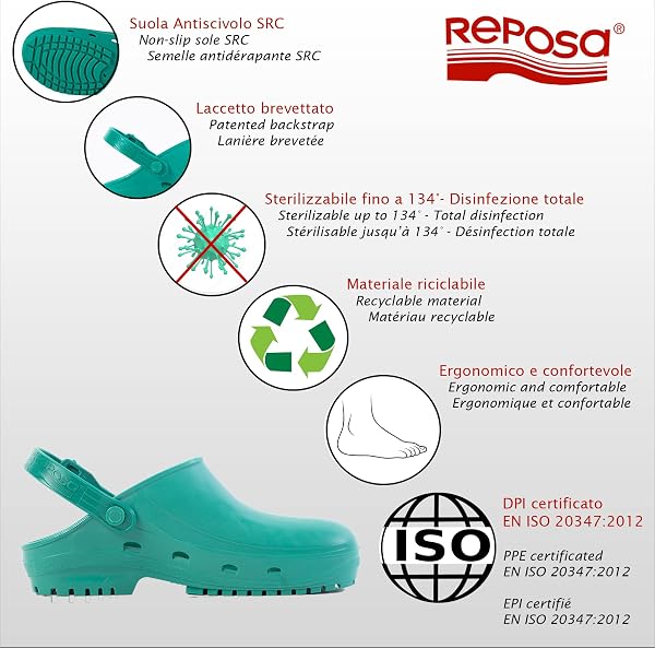 REPOSA Max - Zoccoli Sanitari Donna e Uomo in Gomma con Suola Antiscivolo SRC, Ciabatte Sanitarie Anatomiche con Laccetto Regolabile, Scarpe Sanitarie Sterilizzabili Antishock Traspiranti Leggere - 3