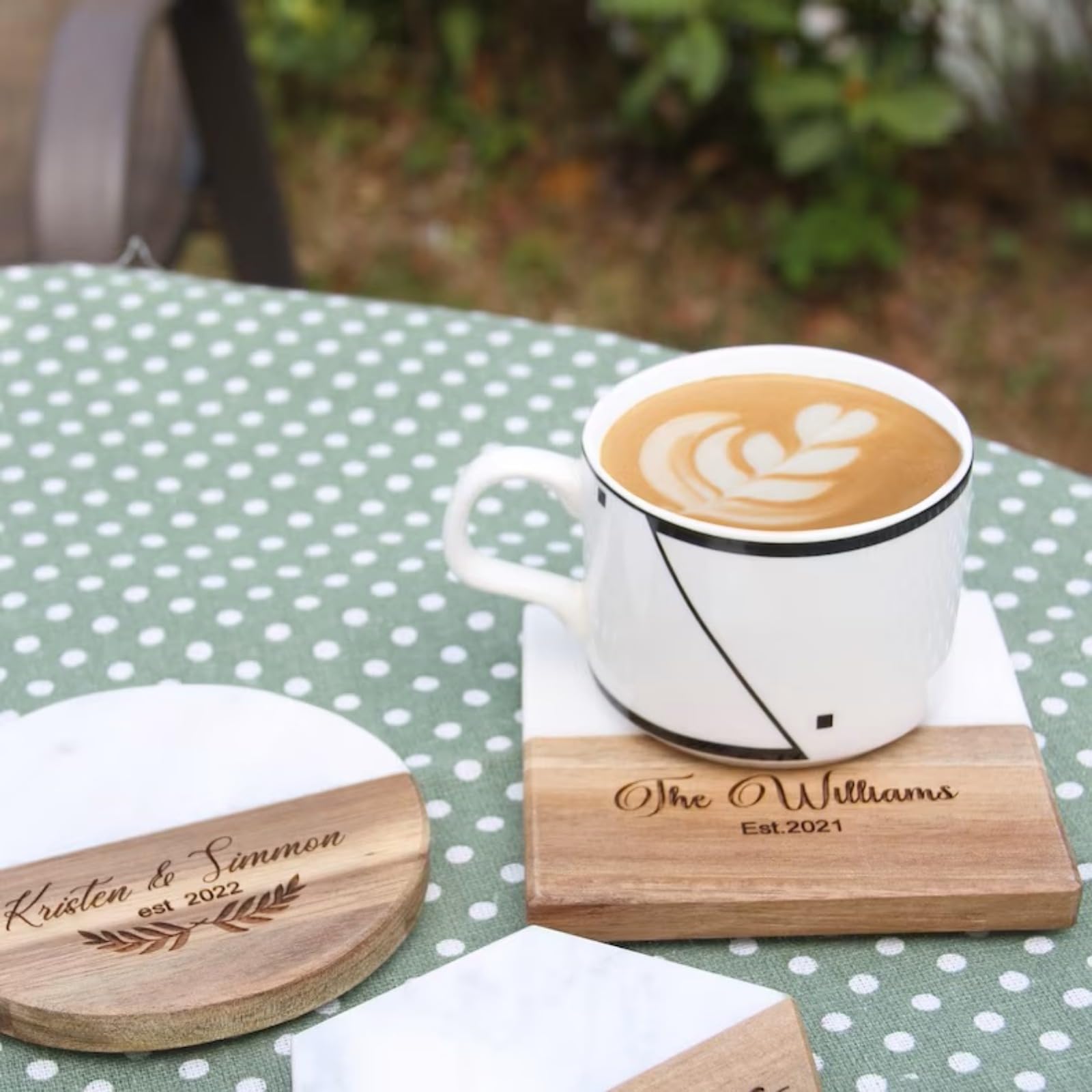 Posavasos personalizados de madera de mármol con nombre grabado redondo/hexagonal, regalos para parejas, para tazas, té, café, bebidas, decoración de mesa (hexágono, 6 piezas)