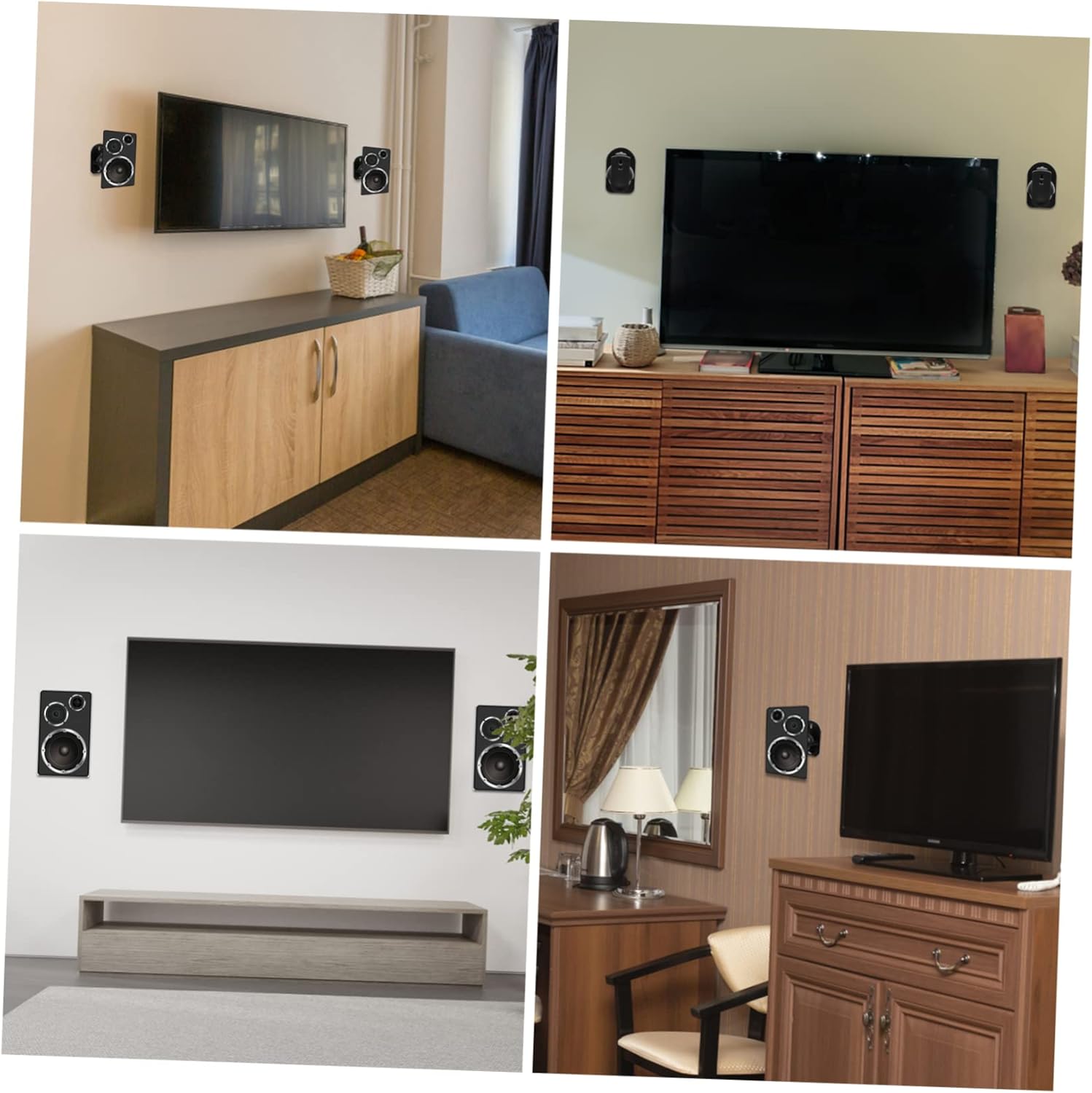 6sets Black Speaker Mount Brackets for Surround Sound Speakers Easy Wall Installation Load-Bearing Design for Home Office Rv