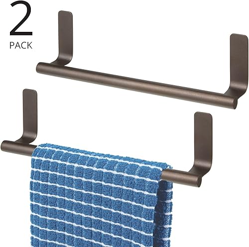 Miniatura 2 de mDesign Toallero de acero montado en la pared, barra autoadhesiva de ahorro de espacio para cocina, sostiene toallas de mano y platos, se adhiere a