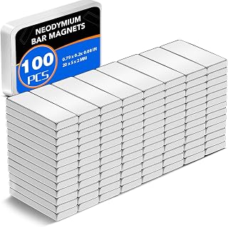 100 Pack Strong Neodymium Bar Magnets 20x5x2mm with Double-Sided Adhesive - Powerful Rare Earth Magnets for Fridge, Kitchen, Garage, Crafts
