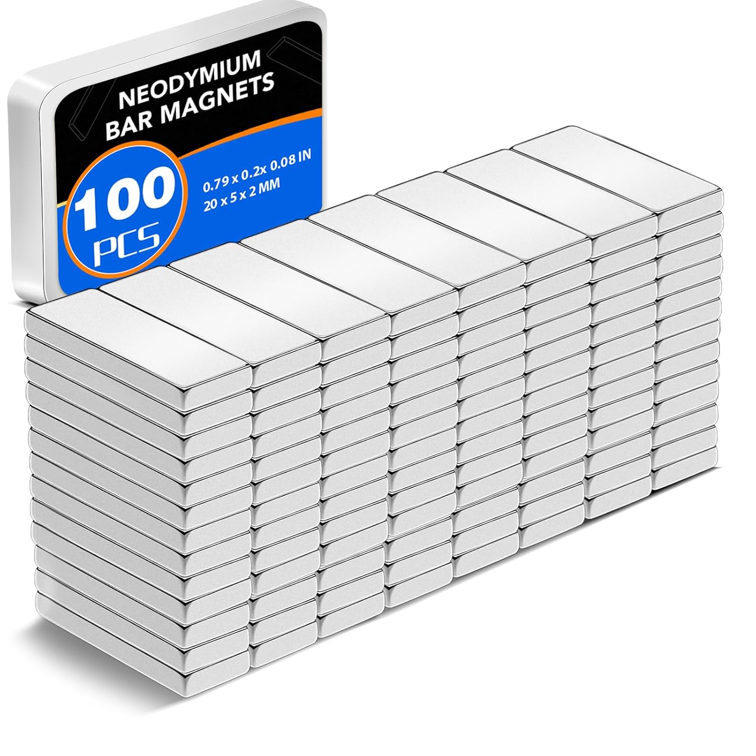 100 Pack Strong Neodymium Bar Magnets 20x5x2mm with Double-Sided Adhesive - Powerful Rare Earth Magnets for Fridge, Kitchen, Garage, Crafts