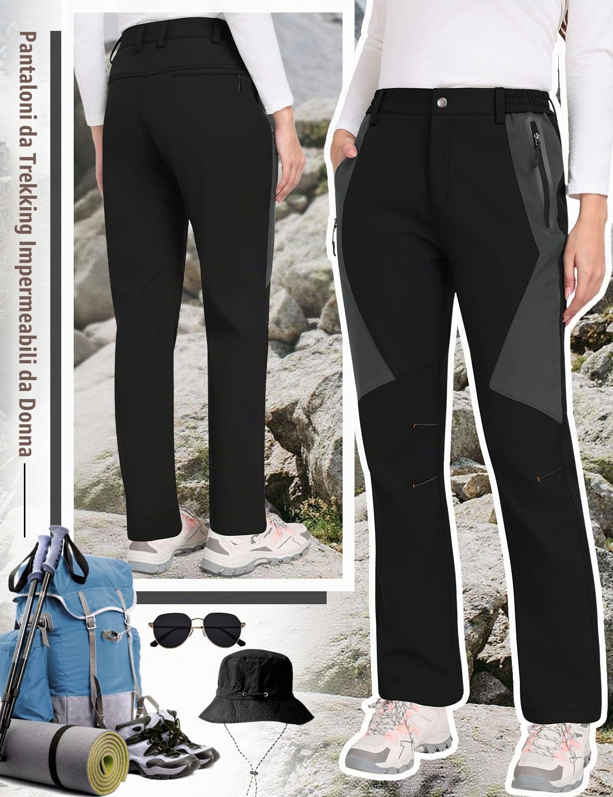 heekpek Pantaloni Trekking Donna Invernali Impermeabili Pantaloni Sci Softshell Vita Alta Pantalone da Neve Pantalone Termico Felpati per Montagna Snowboard