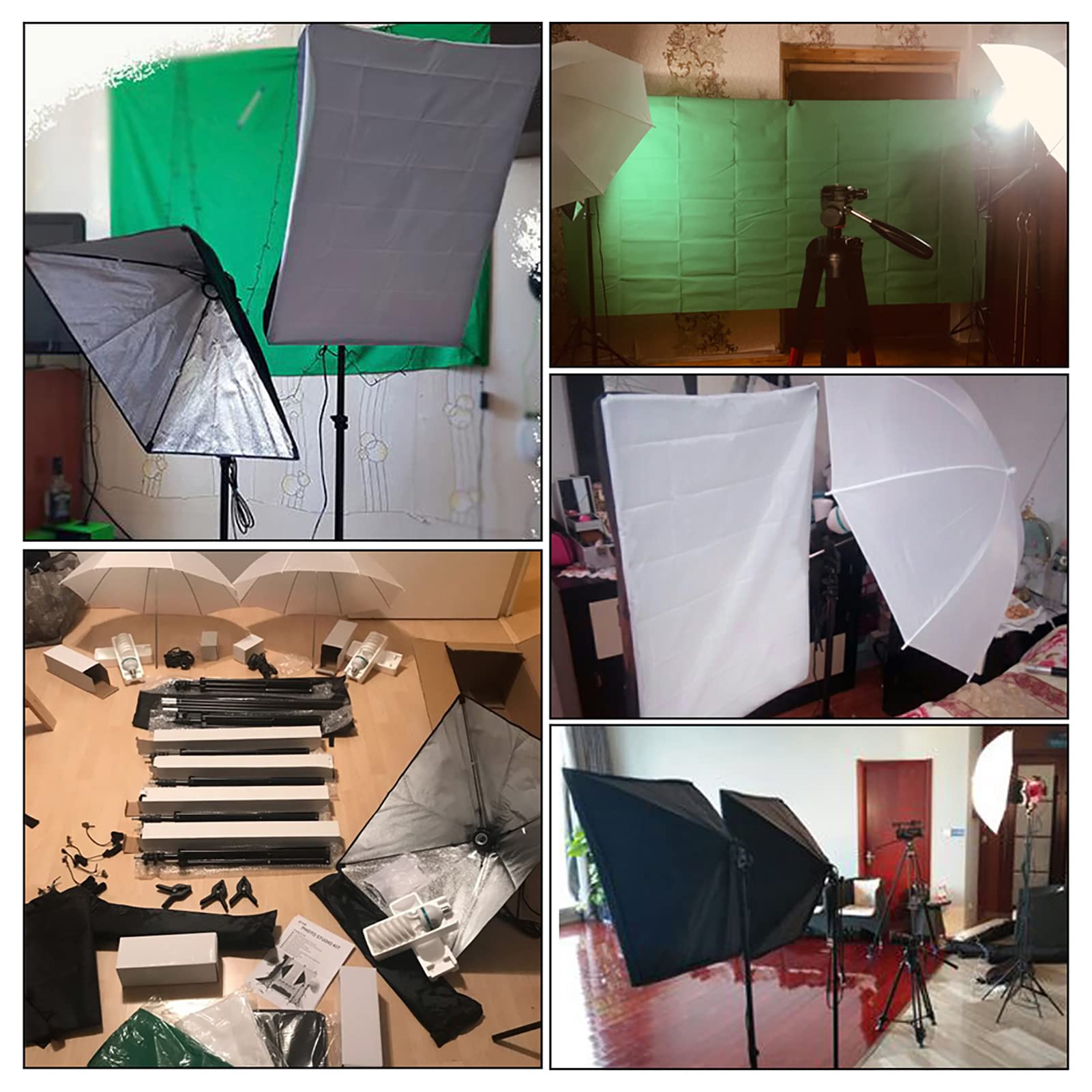 Andoer Kit Studio Fotografico, Sistema Supporto Sfondo 1,6m x 3m con Softbox, Lampadine 45W, Ombrello, Portalampada E27, Stativi 2M, Trasporto per Fotografia, Foto e Video