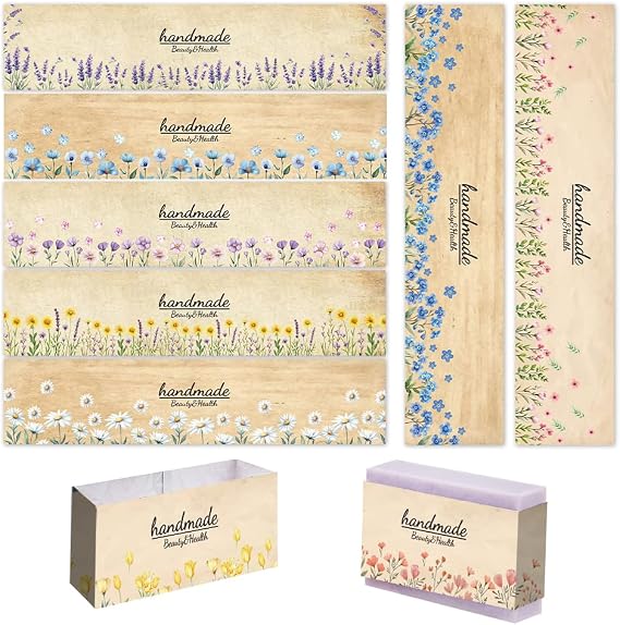 PH PandaHall 90pcs Soap Wrappers for Homemade Soap, 9 Styles Flower Soap Labels Soap Packaging Paper Crafts Wrapper Sleeves Covers for Handmade Soap Lotion Bars Bath Gift Wrapping, 8.3x1.97inch
