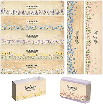 PH PandaHall 90pcs Soap Wrappers for Homemade Soap, 9 Styles Flower Soap Labels Soap Packaging Paper Crafts Wrapper Sleeves Covers for Handmade Soap Lotion Bars Bath Gift Wrapping, 8.3x1.97inch