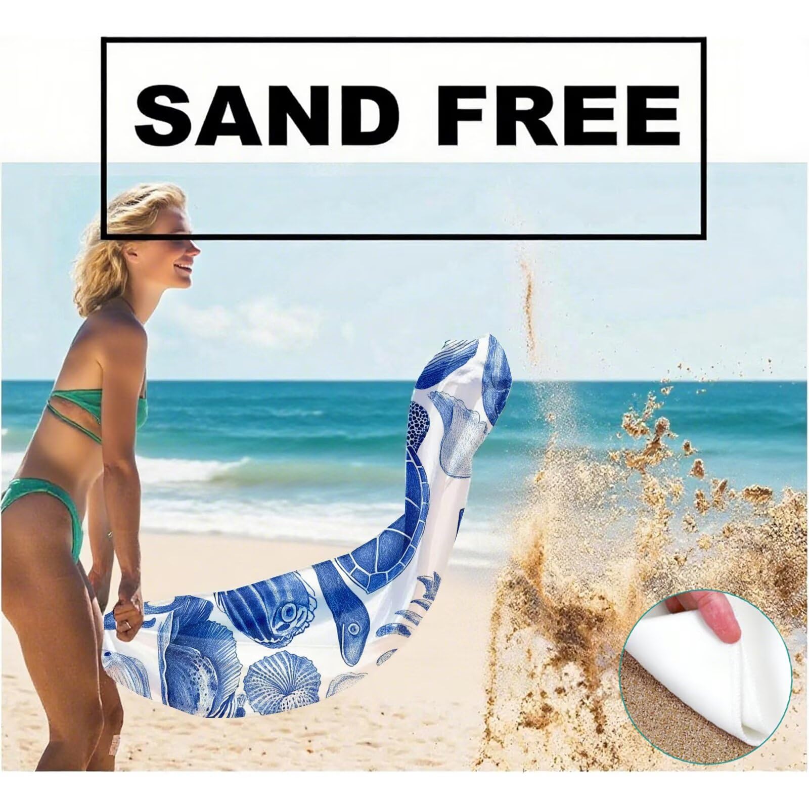 Serviette de Plage Microfibre Serviette Plage 80x180 2 Pack Séchage Rapide, Anti-Sable, Absorbante Fonction drap de plage xxl pour Bain Sport Voyages Sauna Piscine Yoga, avec Sac Tortues de mer Q-85