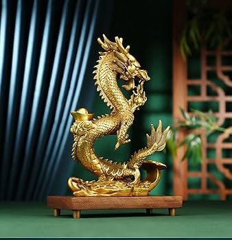 Amazon.co.jp: 昇運金龍 龍 クリア 大開運 風水黄金龍 31cm 銅器