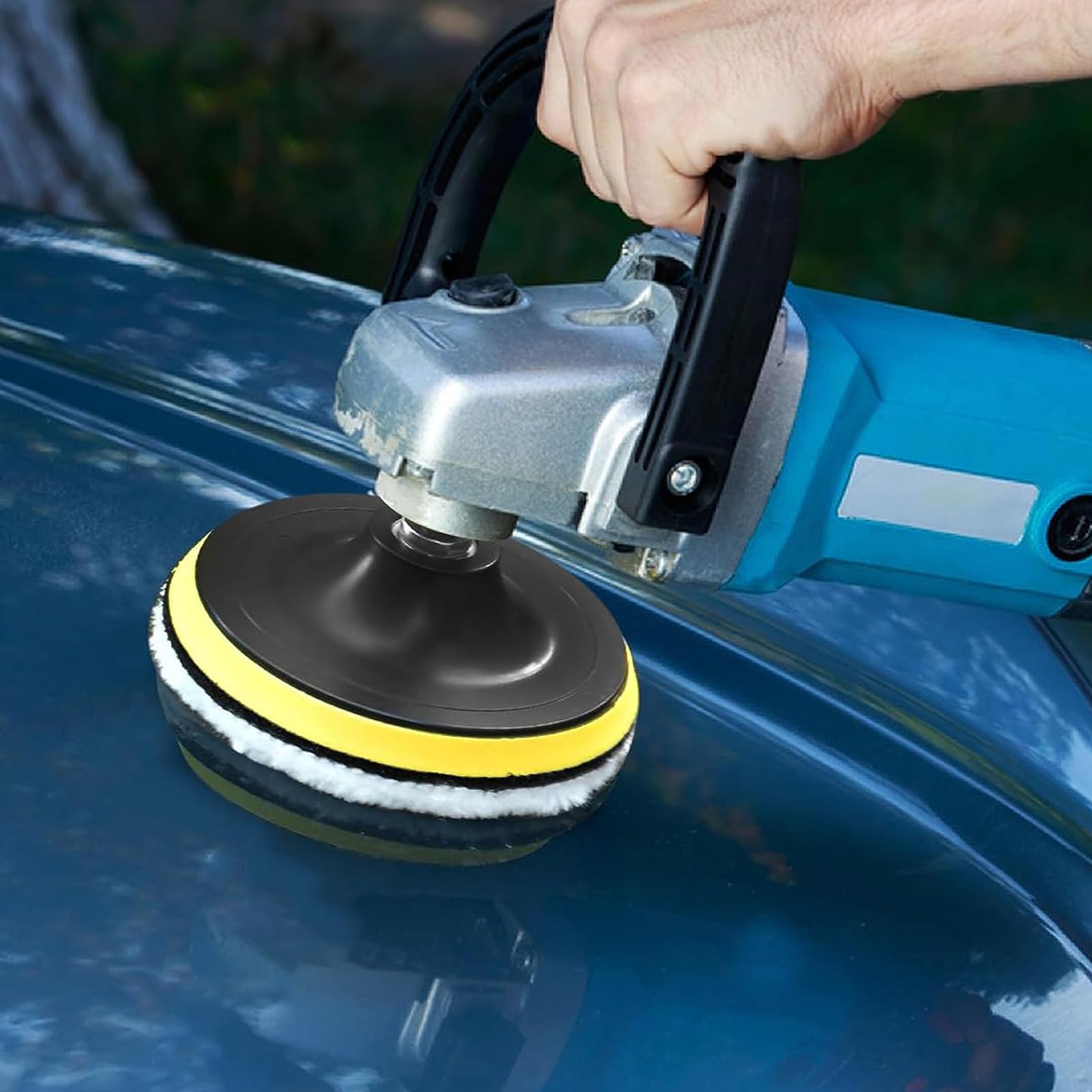 AMAKO 7Pcs Wool Polishing Buffing Pad with Self Adhesive Sponge & Drill Adapter, Car Polishing Wheel, Drill Buffer Attachment, Set (4Inch)