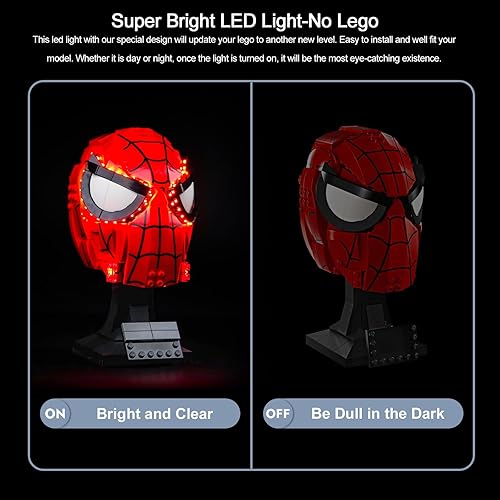 Miniatura 4 de BrickBling Luz LED para máscara Lego Spider-Man 76285 (solo luces), nueva iluminación 2024 compatible con máscara Lego, ilumina tu modelo