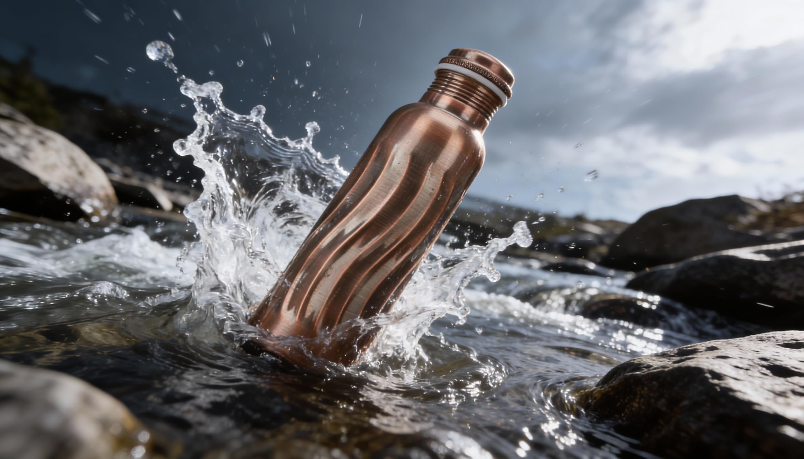 FURNISHFUL FINESSE Copper Water Bottle For Drinking Pure Copper Bottle 1000 ml with Carrying Bag For Sports, Yoga, Ayurvedic Bottles for Gym,Office,Hiking - Pack of 1 (Antique Curve Bottle)
