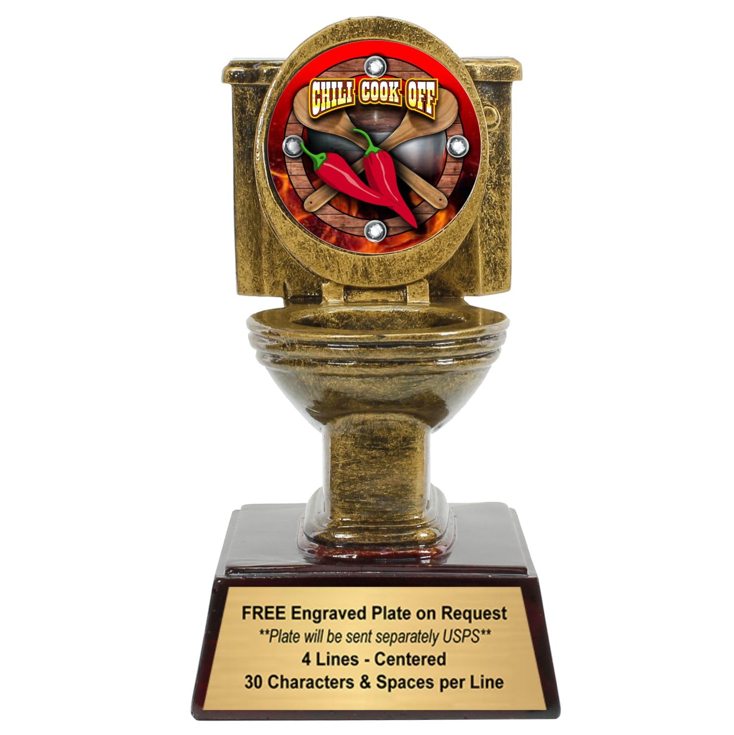 Gold Toilet Bowl Trophy - Engraved Golden Throne Award - Custom Engraved Plate Upon Request (6 Inch Tall)