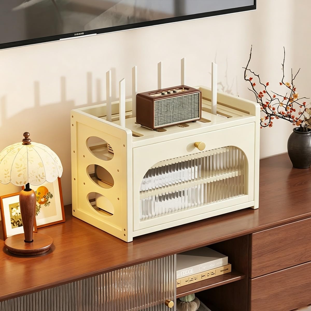 Organizador de enrutador WiFi con estante ajustable que oculta cables