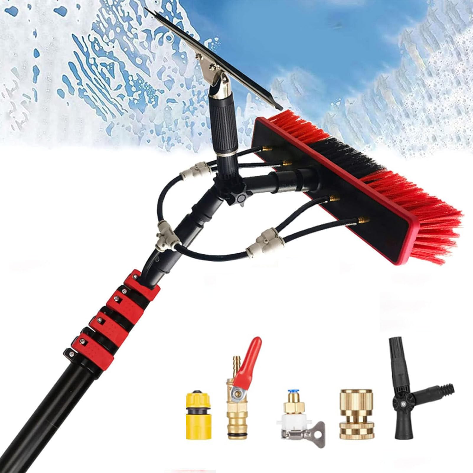 OLSKFUH Water Fed Telescopic Brush Kit For Solar Panel Cleaning 35Cm-3.6M Efficient Window & Photovoltaic Panel Washing Tool With Squeegee Ultimate Water Brush Equipment,35cm-7.2m/24ft