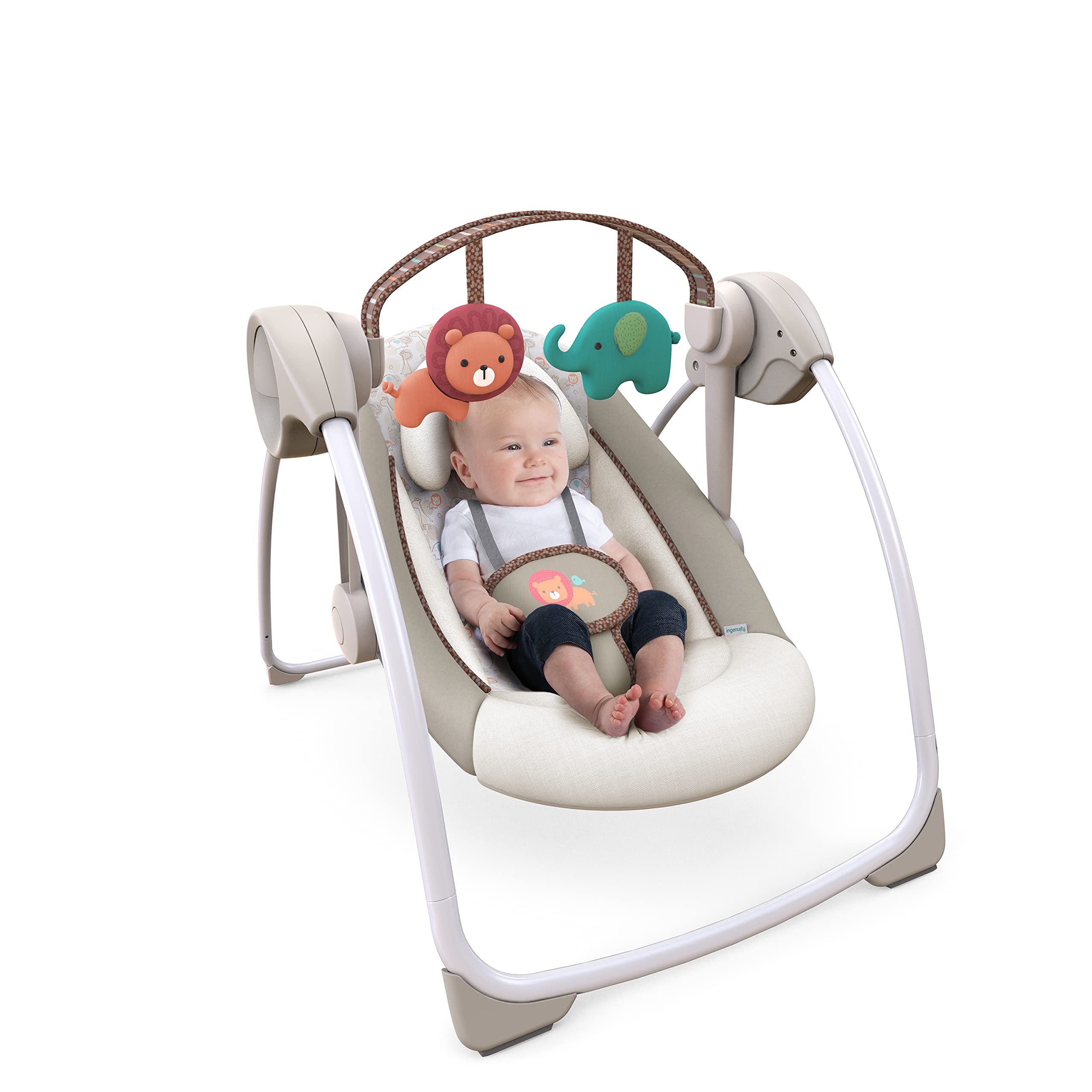 Ingenuity Soothe 'n Delight 6-Speed Compact Portable Baby Swing with Music and Toy Bar, Folds for Easy Travel - Cozy Kingdom