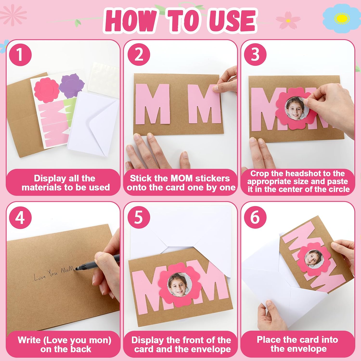 24 Sets Mother's Day Card Making Craft Kit Mom Picture DIY Greeting Cards with Envelopes Colorful Flowers Mom Card Decor Mother's Day Handmade Gifts for Moms Daughter Women Home Classroom Activities
