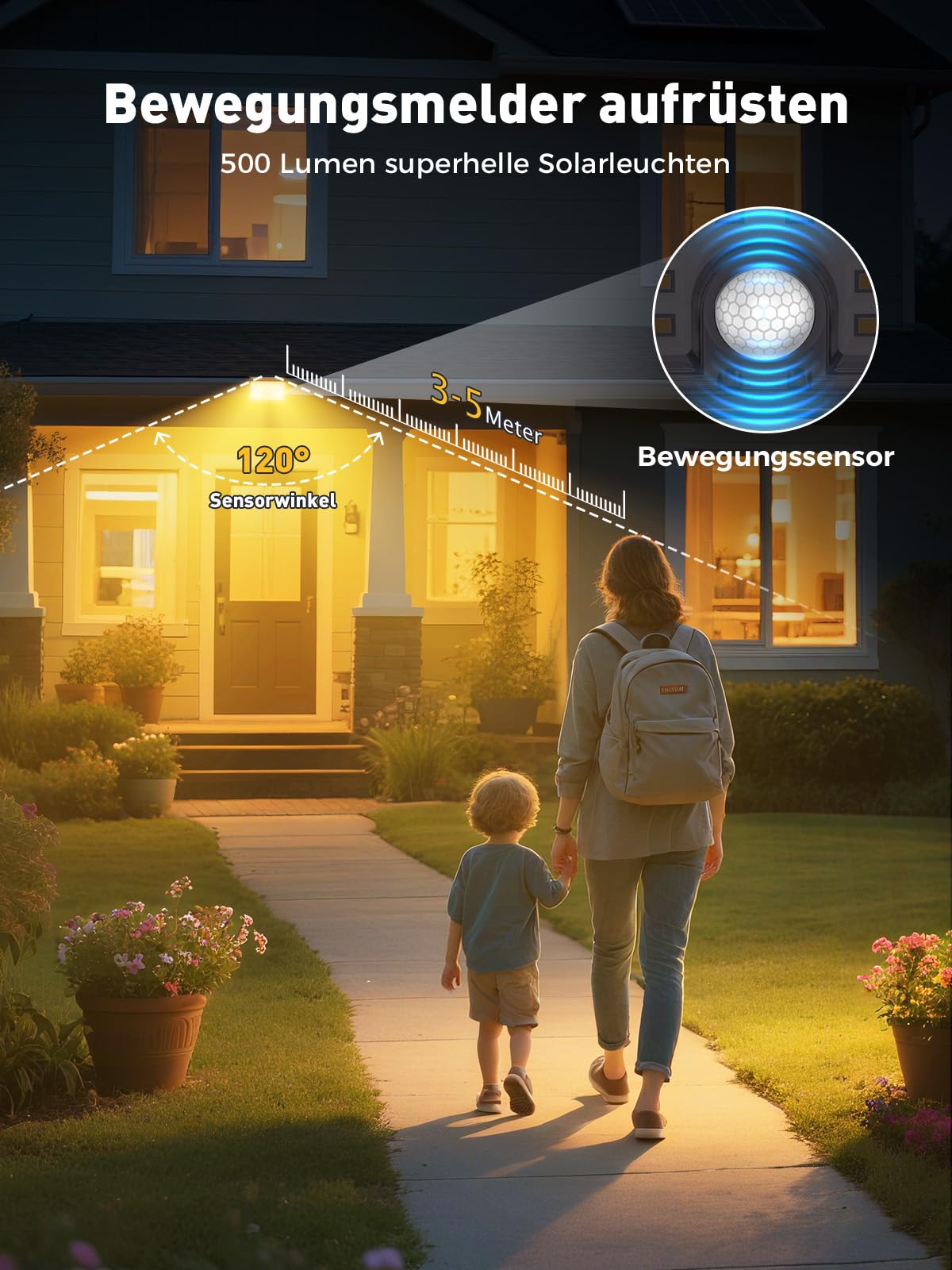 Smiling Shark WL-06 Solarlampen für Außen, 4 Stück Solar Wandleuchte Aussen mit Bewegungssensor 4 Modi & 120° IP65 Wasserdichte LED Super helle Solarleucht für Garten Terrasse Zaun, Warmlicht