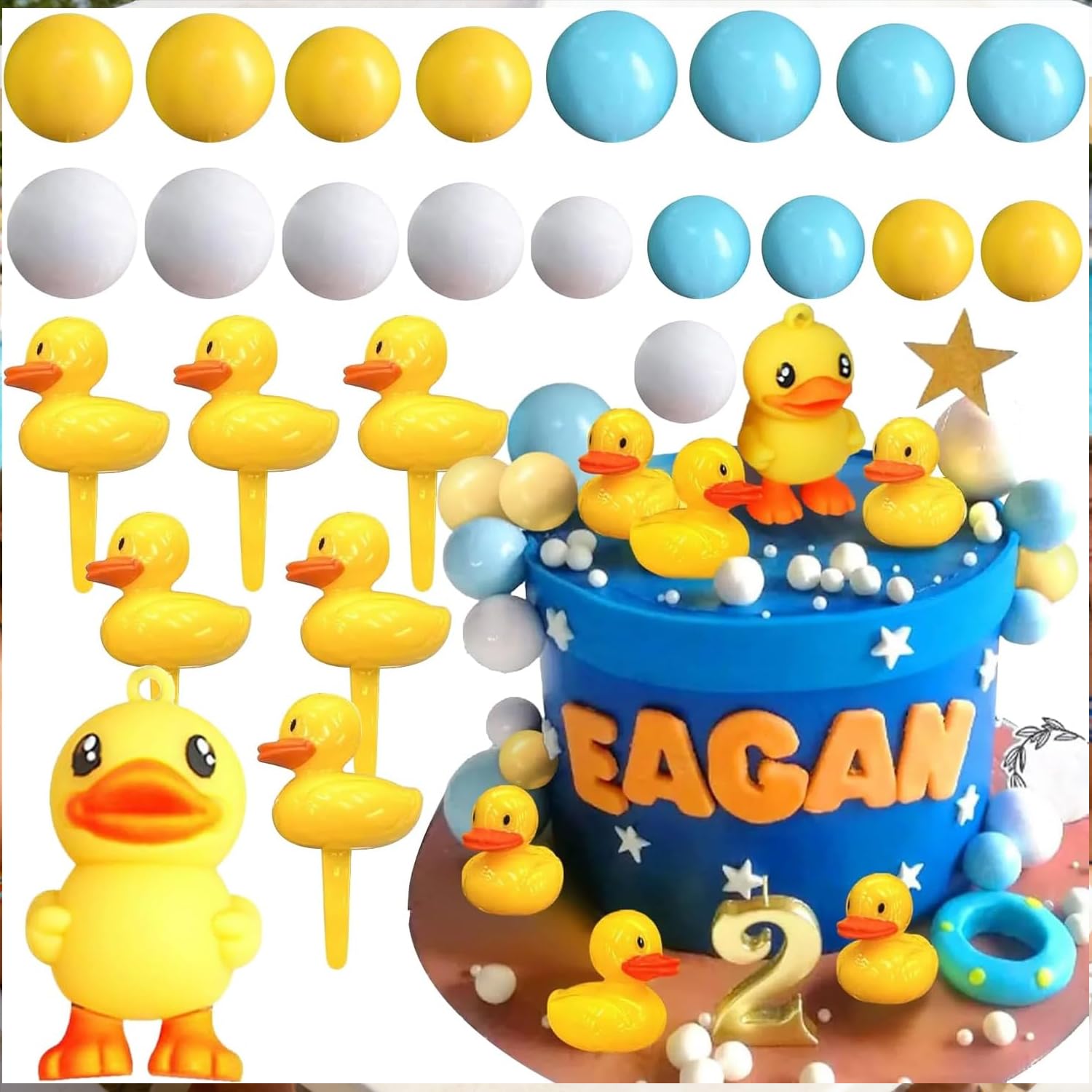 25Pcs Duck Cake Decoration, Duck themed Party, Boys and Girls Birthday Supplies, Birthday Cake, Summer Party Decoration
