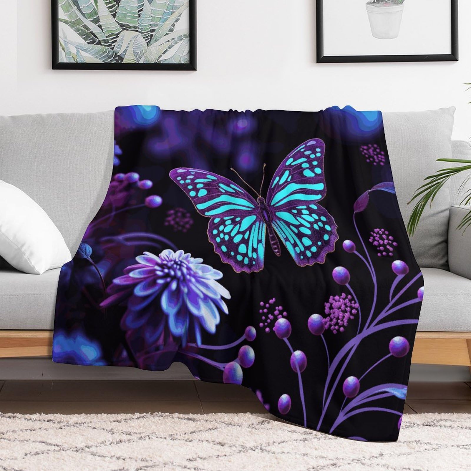 Couverture en micro polaire douce imprimé floral violet pour des nuits sereines