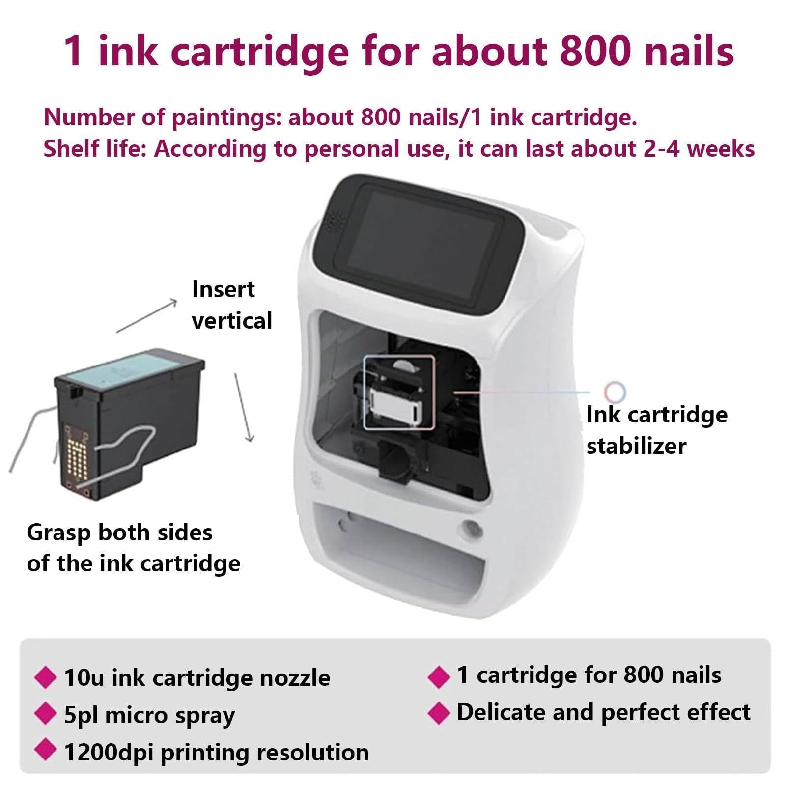 Drukarka do Nail Art 3D, Automatyczna Cyfrowa Drukarka do Paznokci z 5-Calowym Ekranem Dotykowym, Sterowanie APP & Utwardzanie UV - Maszyna DIY z 3000 Wzorów do Salonu, Domu & Wesela
