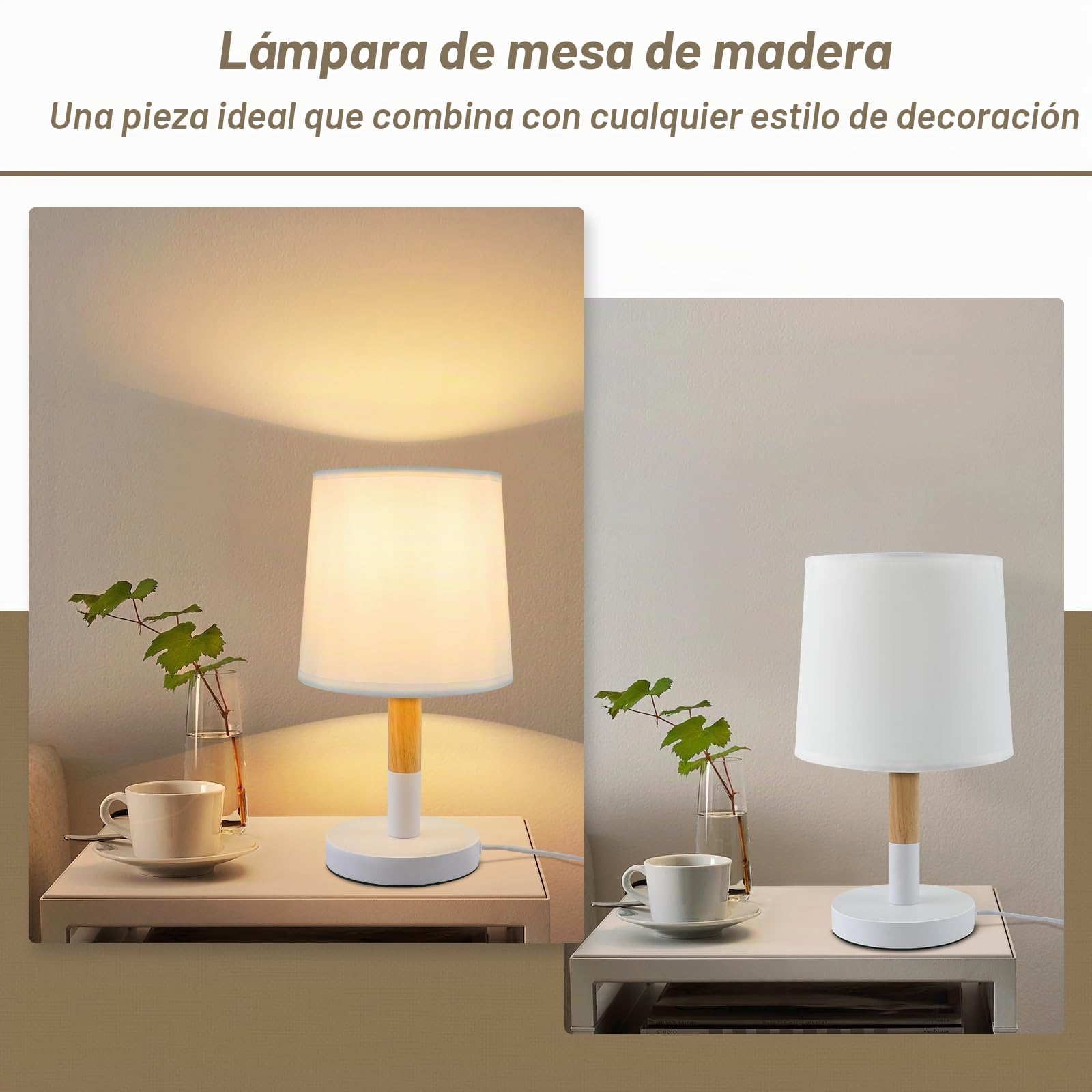 ZMH Lámpara de mesita de noche Juego de 2 Lámpara de mesita de noche Madera