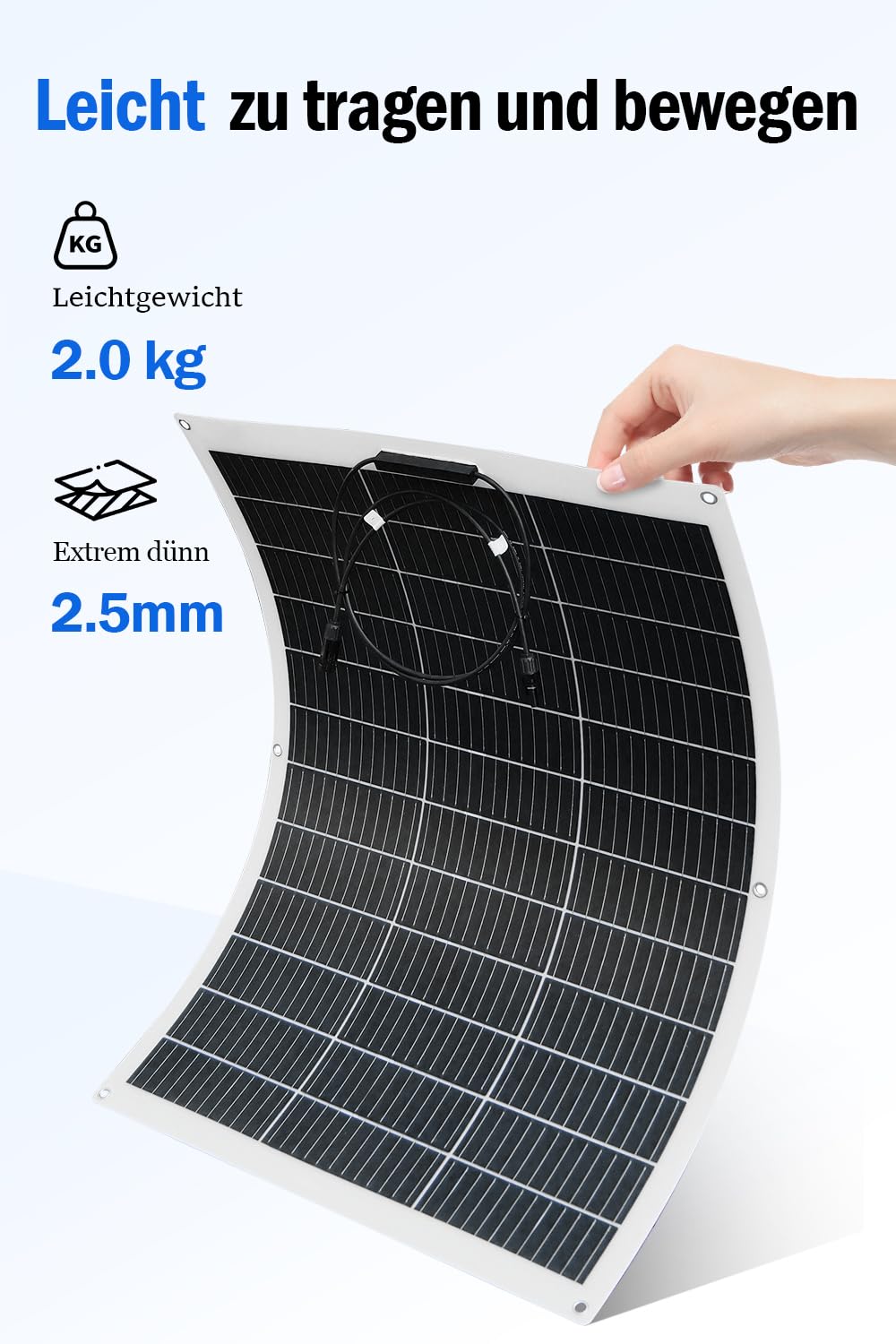 ECO-WORTHY 130W 12V Flexibles Monokristallines Solarpanel Solarmodul mit Ladekabel für Wohnmobil Auto Boot