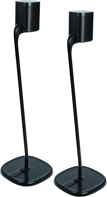 GT STUDIO SONOS Speaker Stands for SONOS One, One SL, Play:1, Play:3, Premium Design Improves Surround Sound, Complete Cord Concealment, Heavy Base - (Pair, Black)