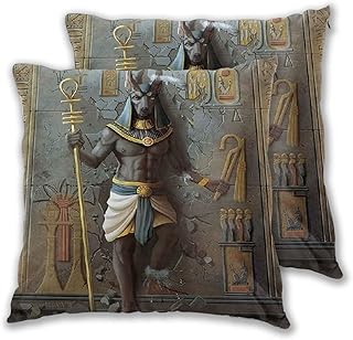 FOURFOOL Set di 2 Federa Cuscini,Egitto Anubis Cultura egiziana Re,Decorativi Copricuscini Quadrati Morbidi Federe Cuscini per Divano Camera da Letto Auto,40x40cm
