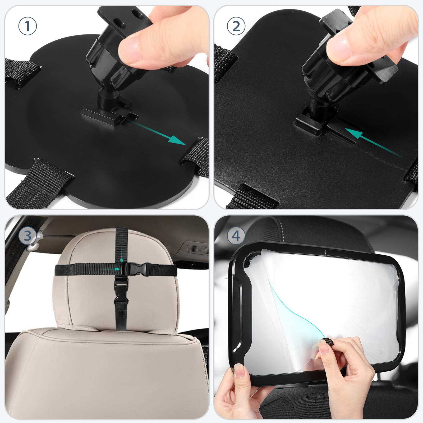Vinabo Baby Car Mirror, Anti-dropout Baby Mirror with 360° Adjustable Rotation, Unbreakable to Fit All Rear Car Seats Essential Young Parents, 27.5 * 17.5, Black — view 7